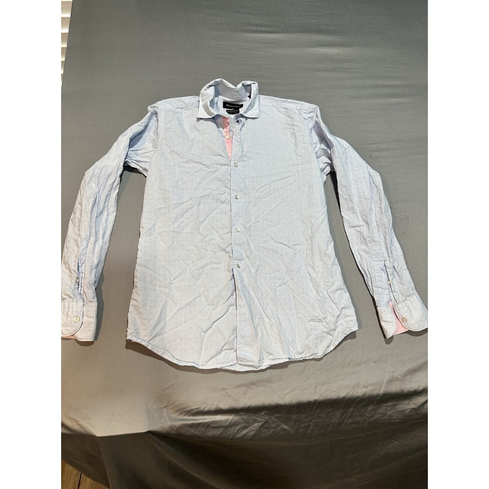 Massimo Dutti Men's Light Blue Textured‎ Button Up Long Sleeve Short S